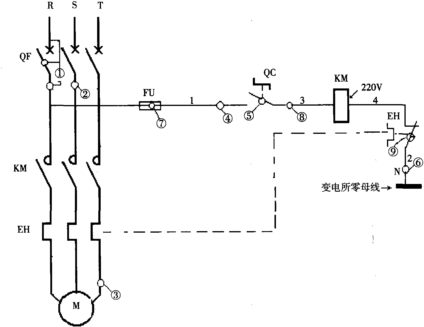 三、轉(zhuǎn)換開關(guān)控制接觸器啟停電動機(jī)的控制電路 (圖1-3)